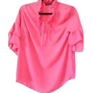 Ruffled sleeve tie neck blouse